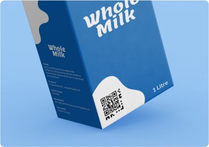 Milk carton showing an accessible QR code on the front of the packaging.