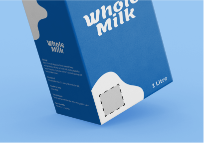 Milk carton highlighted with an empty space on the front of the packaging.